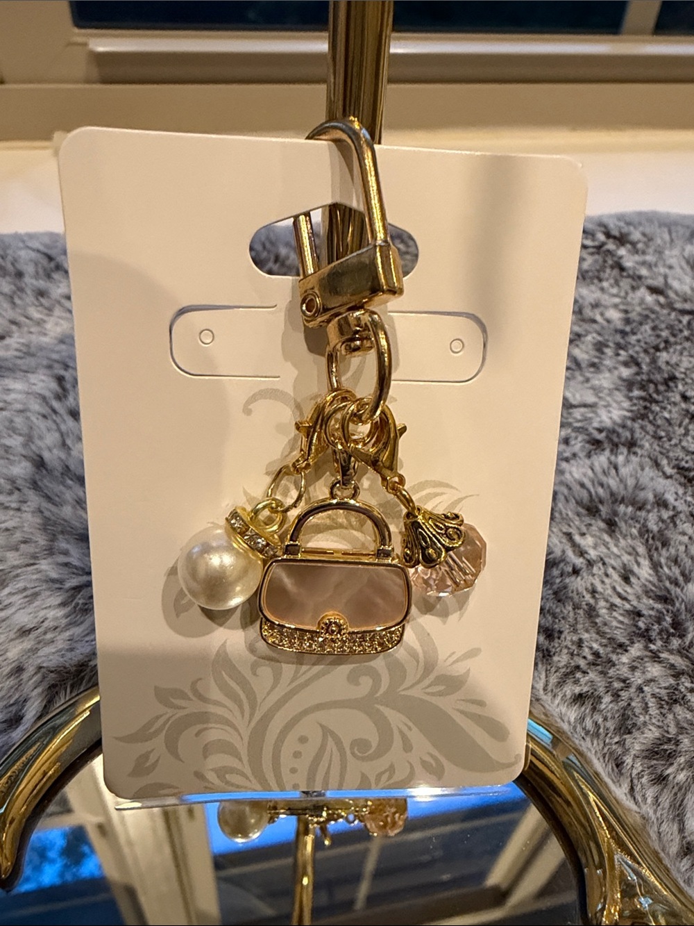 Gold and Pearl Purse Charm Keychain - Women's Accessory